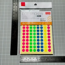 864 Pcs Round Dot Stickers 8mm (0.3") 5 fluorescent colored Paper  DAISO Japan