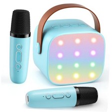 Mini Karaoke Machine with 2 Wireless Microphones, 2026 TOP Kids Blue