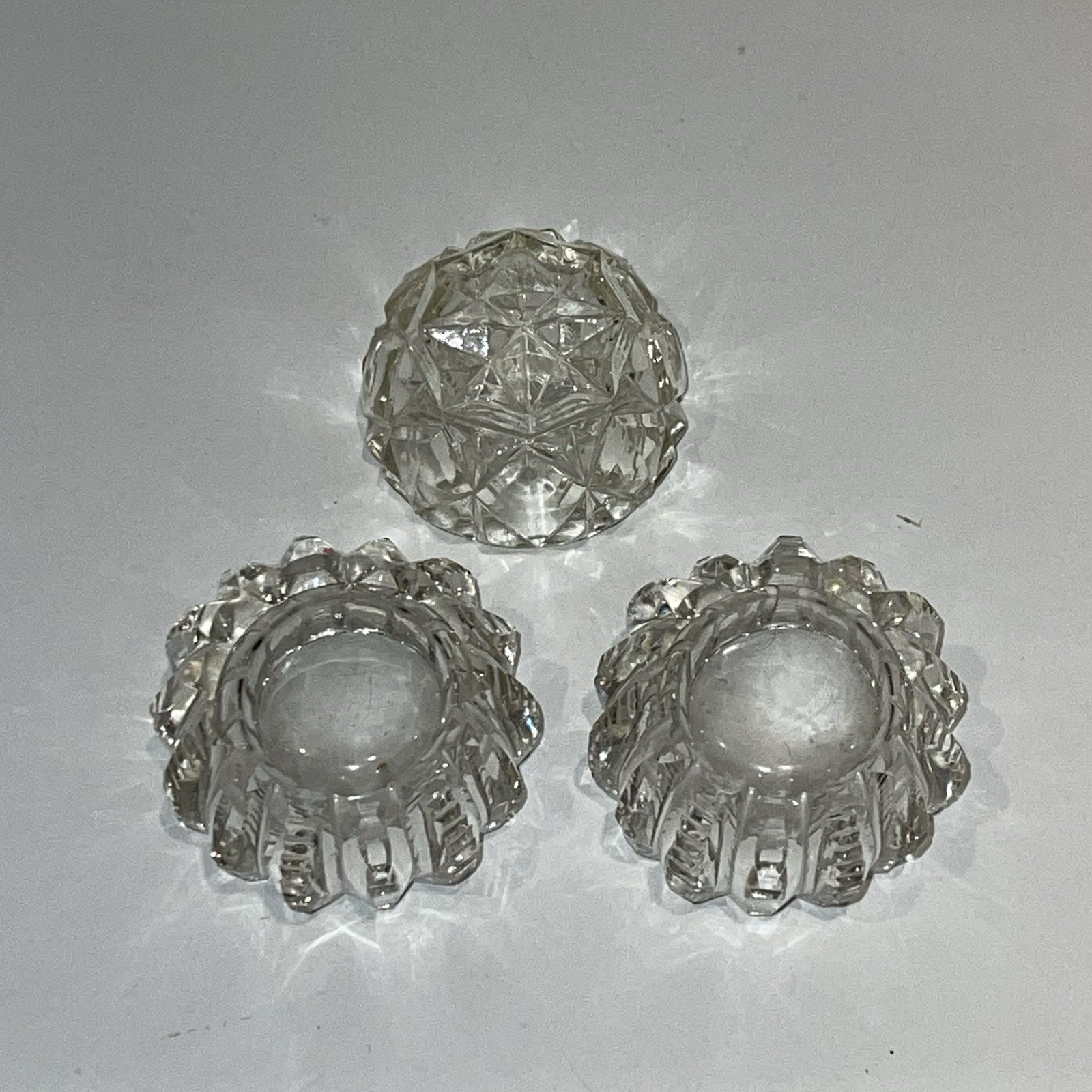 3 Mismatched Vintage Cut Crystal Glass Salt Cellars Dips Dishes Lot EUC