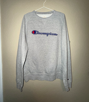 #ad Champion Men#x27;s Pullover Crewneck Sweatshirt Logo Cotton Blend Fleece Gray L $9.00