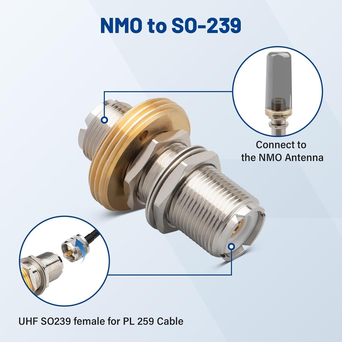 CB Antenna Mount NMO to PL259 Coax Adapter with Cover Cap for VHF