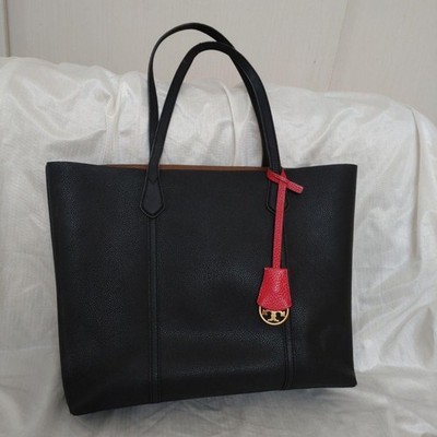 TORY BURCH Perry Leder Logo Shopper Handtasche Mit Anhänger Damen Schwarz