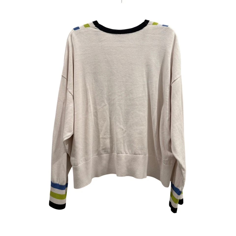 Suéter Tommy Hilfiger Talla XXL 2XL Blanco Cuello en V Mezcla de Algodón Rayas Foto 2 de 4