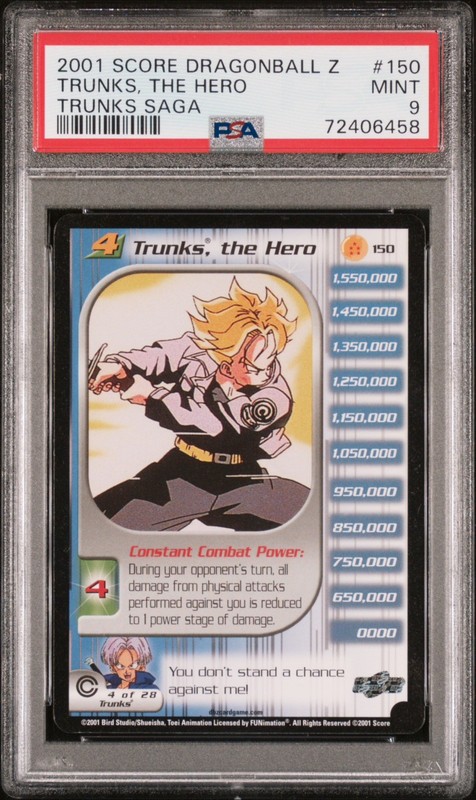 2001 PSA 9 Trunks, The Hero - POP 2 - Non Foil Rare Unlimited #150 Dragon Ball Z