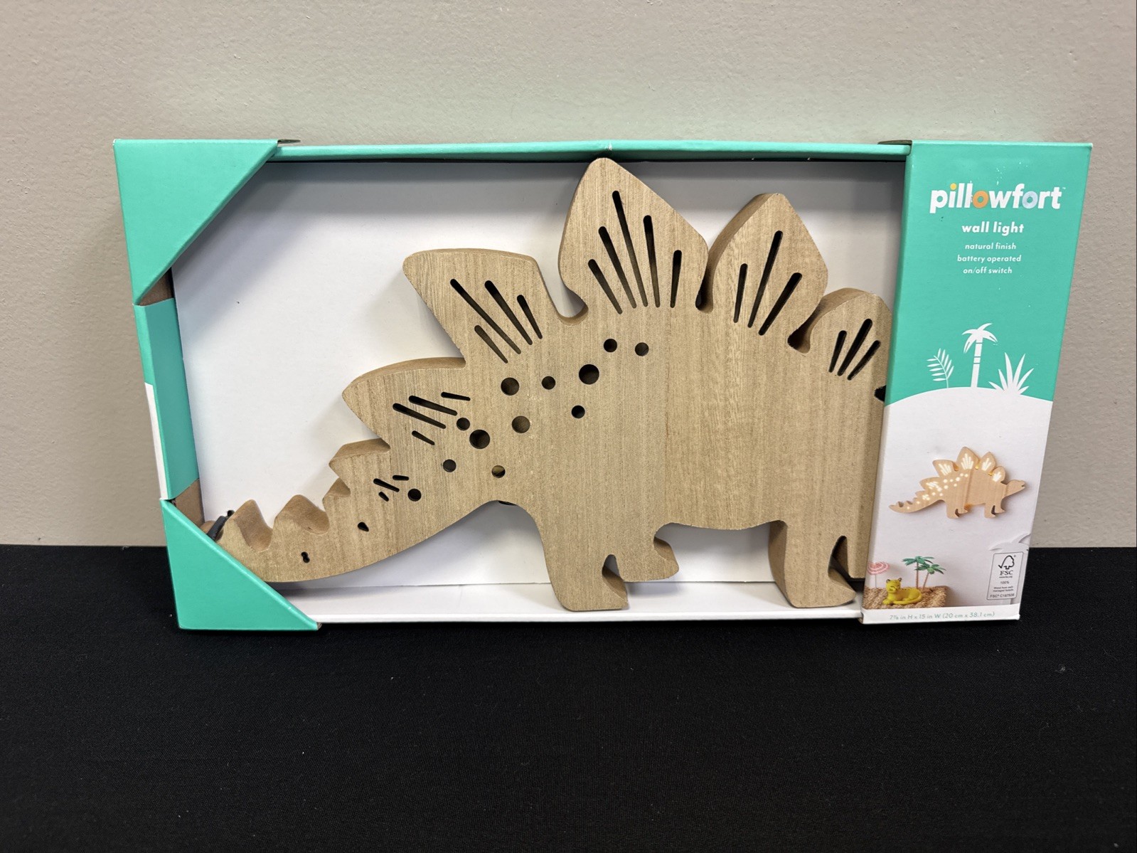 Pillowfort Dinosaur Wall Light Decor Stegosaurus Kids Natural Finish