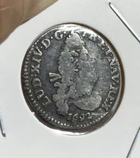 Kingdom of France King Louis XIV Rennes Mint 1692 1/10 Ecu 917 fine Silver