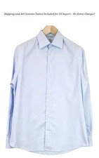 SUITSUPPLY Men's Formal Shirt 39/15 1/2 Blue Slim Pure Cotton Classic Long