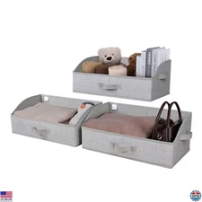 WUIKE Extra Large Trapezoid Storage Bins - 3-Pack Herringbone Gray Organizers