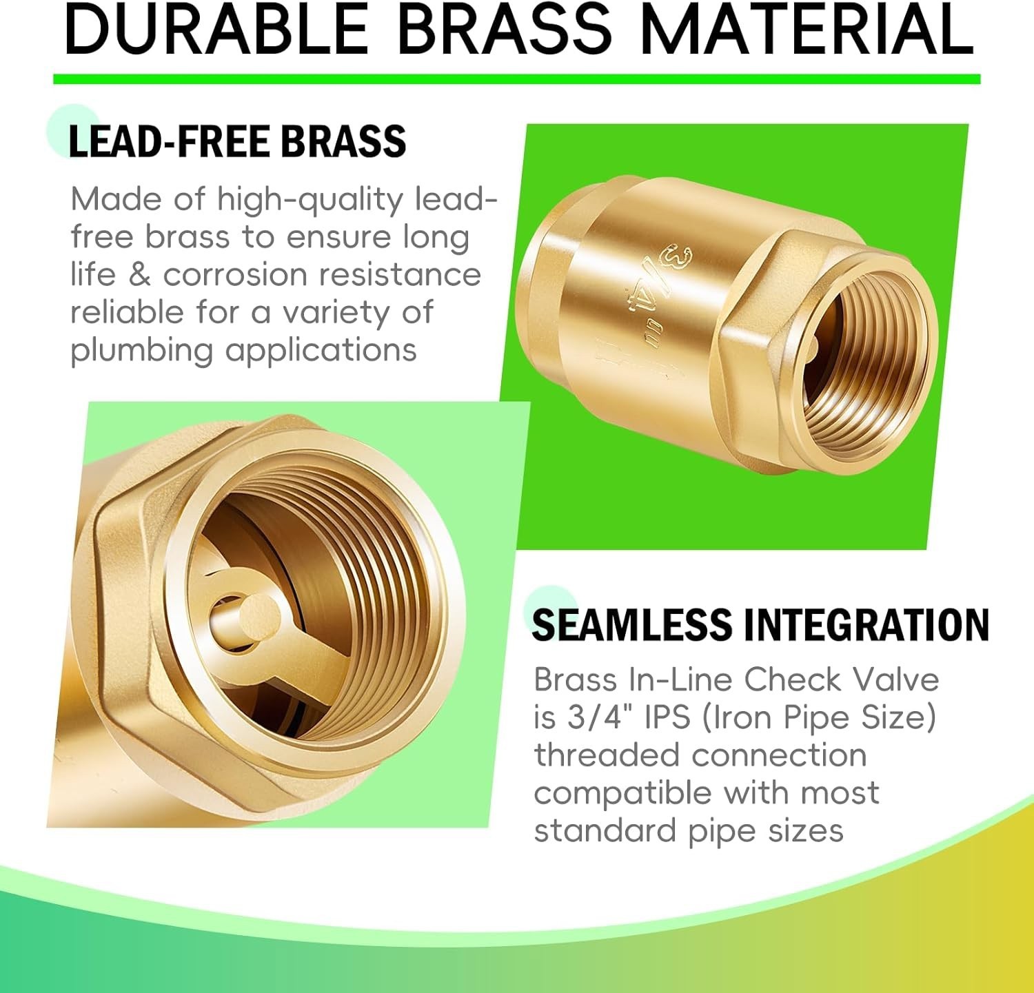 3/4"NPT One Way Brass In-Line Check Valve Female Pipe Thread #20403LF (2 Pack)
