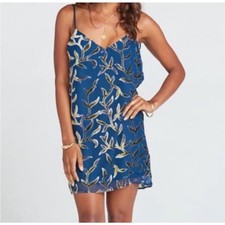 Show Me Your Mumu Blue Slip Dress Velvet Appliqué Sz L