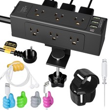 Desk Clamp Power Strip with USB-C Fast Charging, 9-Outlet Surge Protector, Sp...