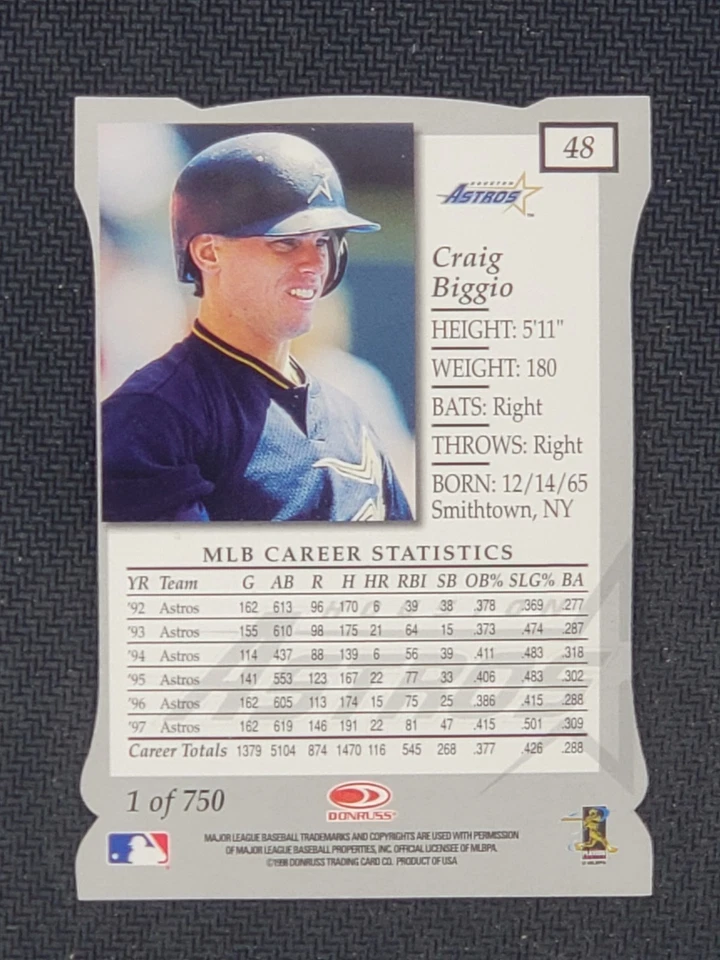 1998 Donruss Elite Aspirations /750 Craig Biggio #48 HOF - Image 2 of 2