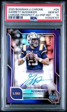 Garrett Nussmeier Purple Auto /75 PSA 10 GEM-MT 2025 Bowman U Chrome #BCA-GN LSU