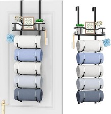 6 Tier Over The Door Towel Rack Bathroom Wall Mounted Storage Shelf Black Metal
