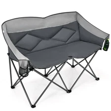 Patiojoy Folding Camping Chair Loveseat Double Seat w/ Bags & Padded Backrest