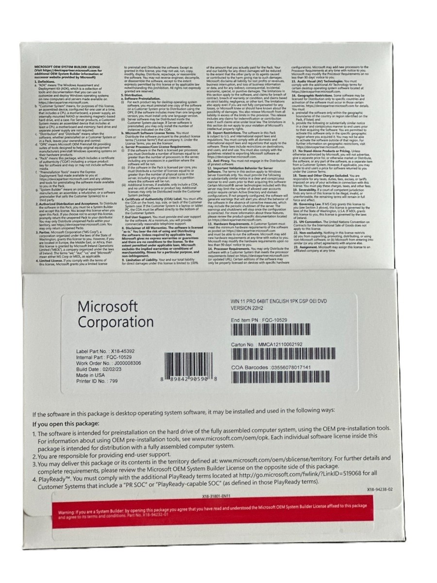Microsoft Windows 11 Professional 64-bit OEI DVD - English for