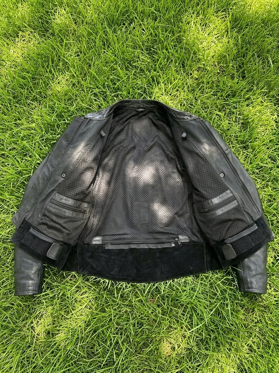 Vanson vintage style unique Leather Motorcycle Race Jacket Black - product detail image 3