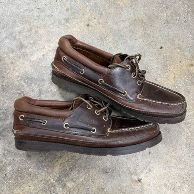 CABELA'S Brown Leather 3-Eye Vibram Sole Boat Shoes Men's Size 9 D