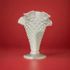 Fenton White Milk Glass Hobnail Fan Vase Ruffled Crimped Edge