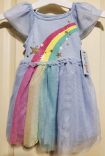 Cat  Jack Girl's Sparkle Rainbow Short Sleeve Light Blue Tutu Dress - 18M - NWT