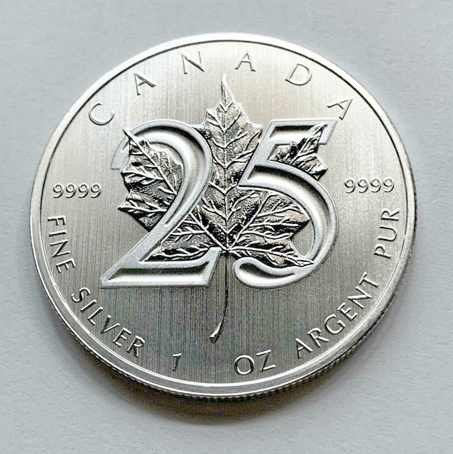 2013 $5 1 OZ CANADA SILVER MAPLE LEAF 25TH ANNIVERSARY RARE