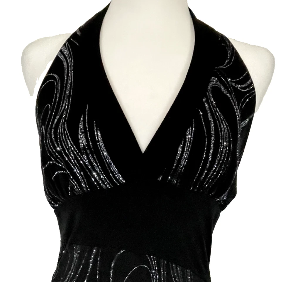 Vintage Frederick's Halter Dress Black Glitter Y2K La Belle Style Prom Party S/M - Image 3 of 4