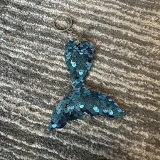 Mermaid Tail Sequins Keychain Blue Keyring Double Side Silver Cute Gift