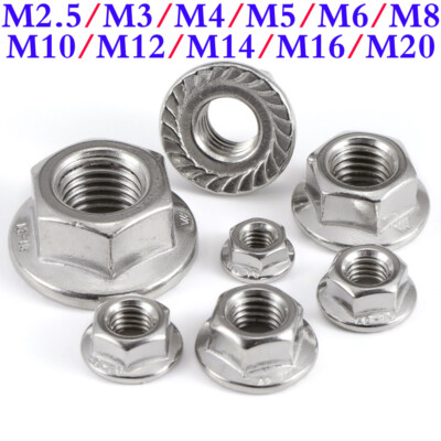 M3 M4 M5 M6 M8 M10 M12 M14 M16 M20 Stainless Steel Serrated Hex Flange Lock Nuts