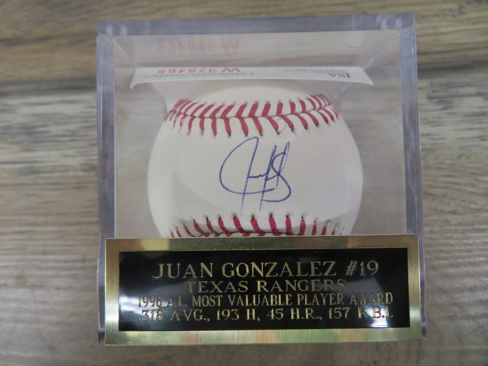 Juan Gonzalez Autographed Signed JSA COA Baseball 