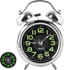 Silent Alarm Clock Double Bell Loud Retro Mechanical Bedside With Night Light UK