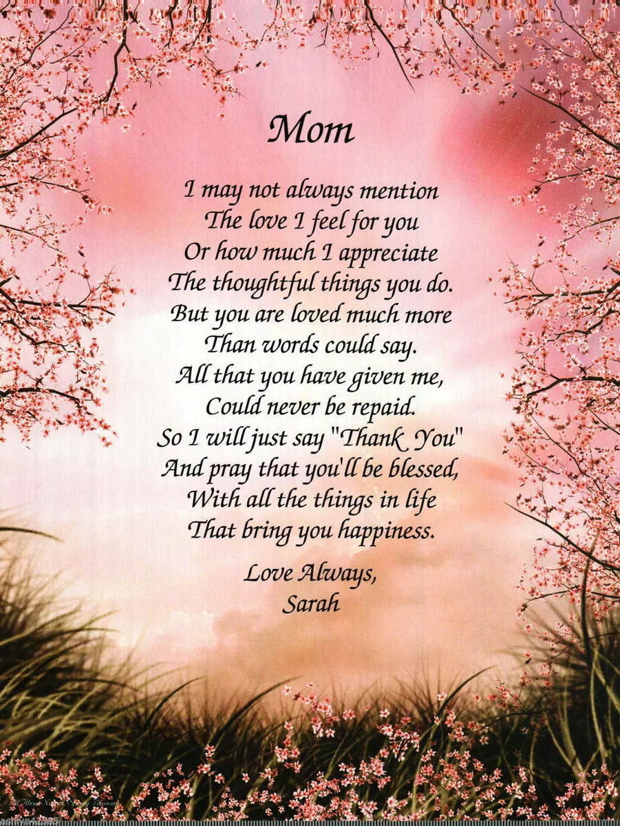 Personalized Poem for MOM for Her Birthday, Mother&#039;s Days, or JUST Because Gift
