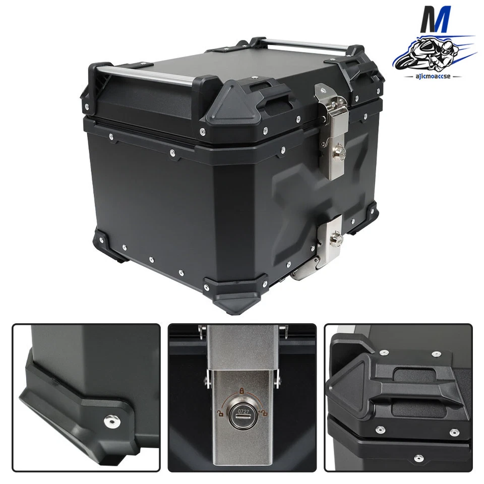 Caja Trasera Impermeable Scooter Maletero Almacenamiento Estuche Superior Negro 45L Equipaje Motocicleta Foto 4 de 4