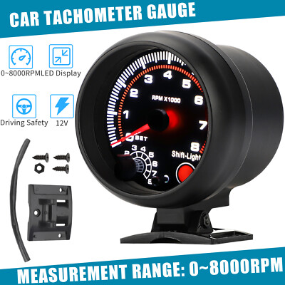 Universal Car Tachometer Gauge Tacho Meter with LED Shift Light 0-8000 RPM 3.75''