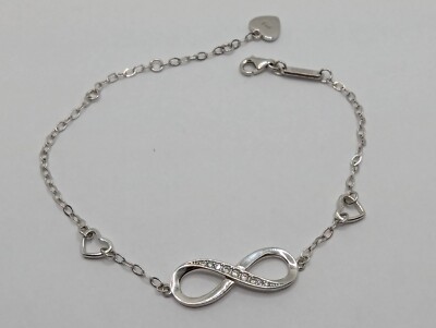 Billie Bijoux Sterling Silver Cubic Zirconia Infinity Heart Charm Bracelet