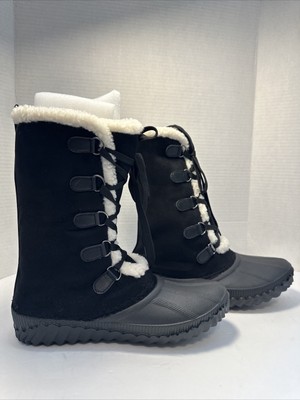 Journee Collection Womens Black Lace Up  Snow Duck Boots Sz 9 ARC NEW