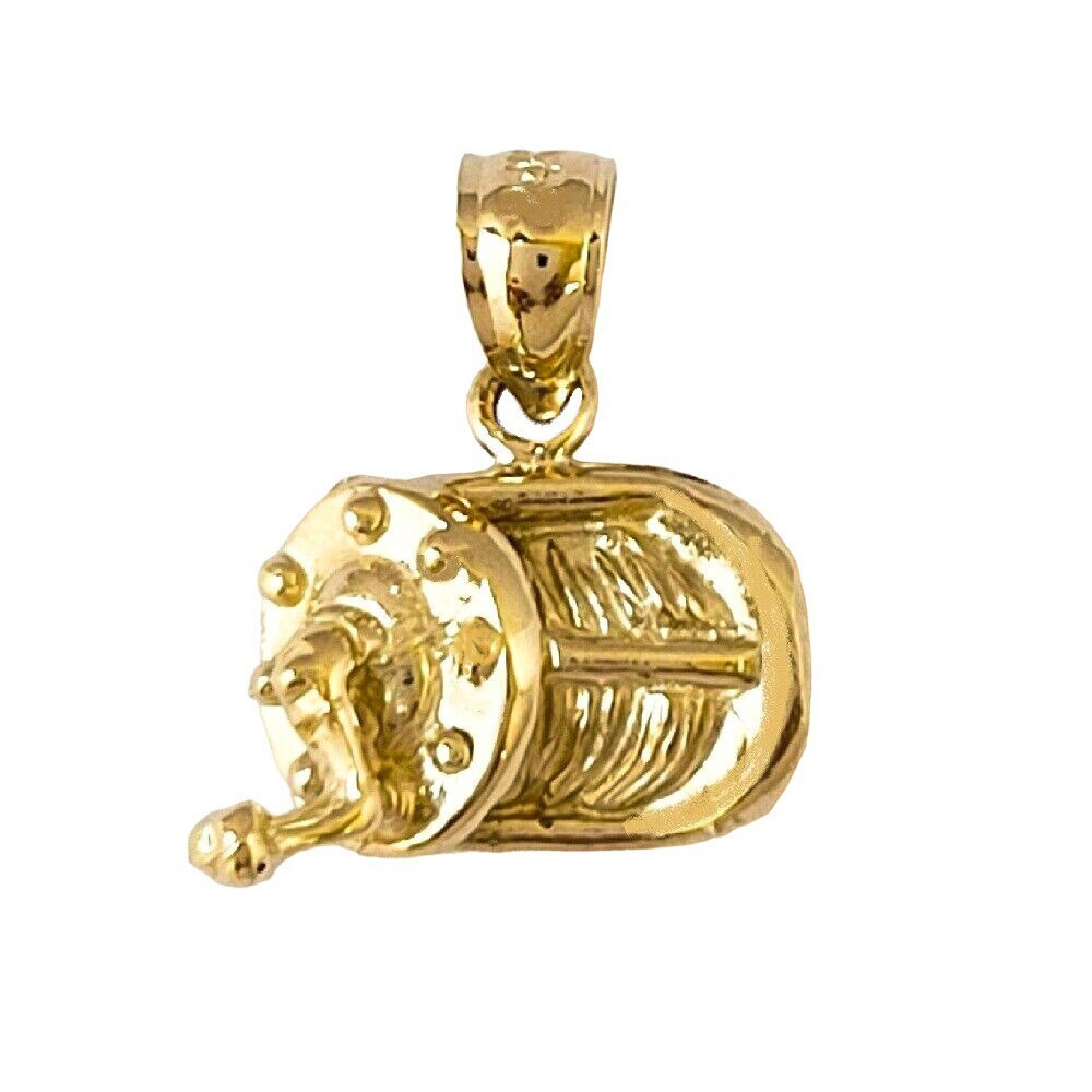 14k Yellow Gold Fishing Reel Pendant / Charm, Made in USA
