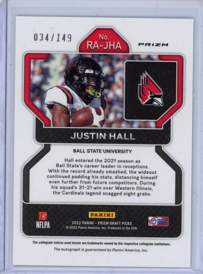 2022 Panini Prizm Draft Picks #RA-JHA Justin Hall Blue Prizm Auto /149 - Image 2 of 2