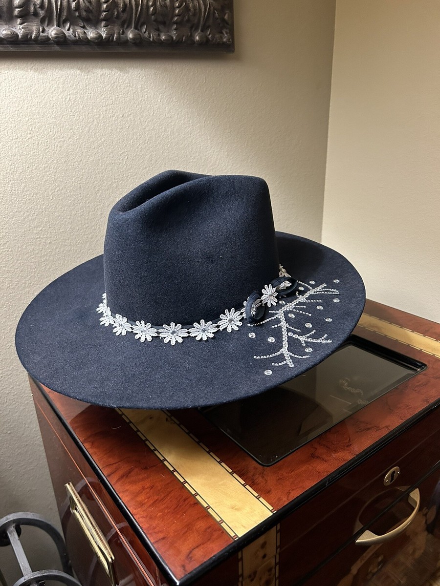 Vintage Womens upcycled Stetson Stallion Blk HatSize 7/8