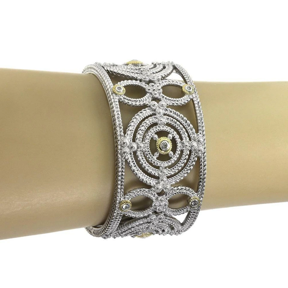 Brazalete Judith Ripka Diamante Plata 925 Oro 18k Etrusco Ancho Elegante Foto 4 de 4