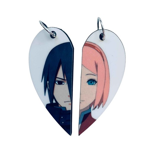 Sakura & Sasuke passende Herzen Anhänger Set | Naruto Anime Paare oder BFF Geschenk - Bild 1 von 7