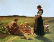 oil painting handpainted on canvas "Lunch meal in the field,"