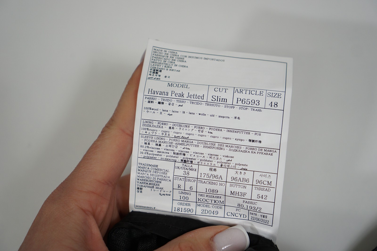 Men Suitsupply Blazer Havana Peak Jetted Grey Pure Wool S130 Size EU48 UK/US38