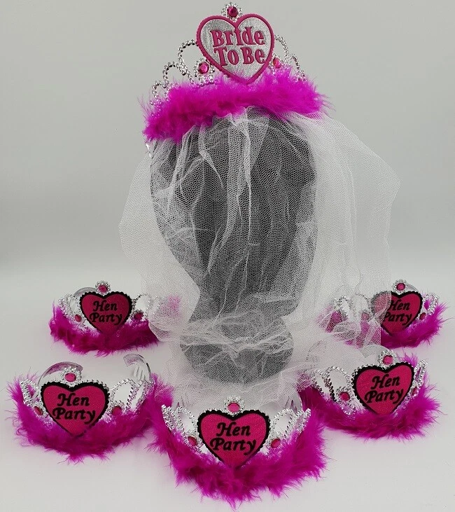 1 - 30 Hen Party + 1 FREE Bride To Be With Veil Tiara Crown Headband Accessories