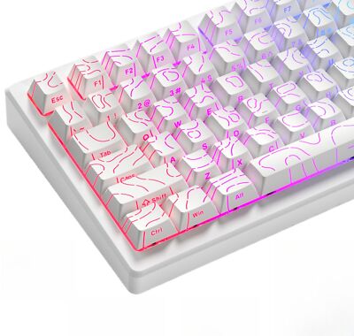 White Topographic keycaps Line Backlit keycaps Shine Through Keyboard Keys Si...