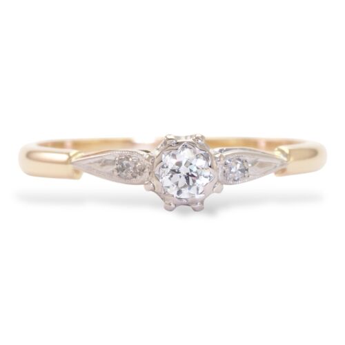 EARLY BRILLIANCE 1940s 18K Yellow & White Gold Early Brilliant Cut Diamond Ring - Picture 3 of 9