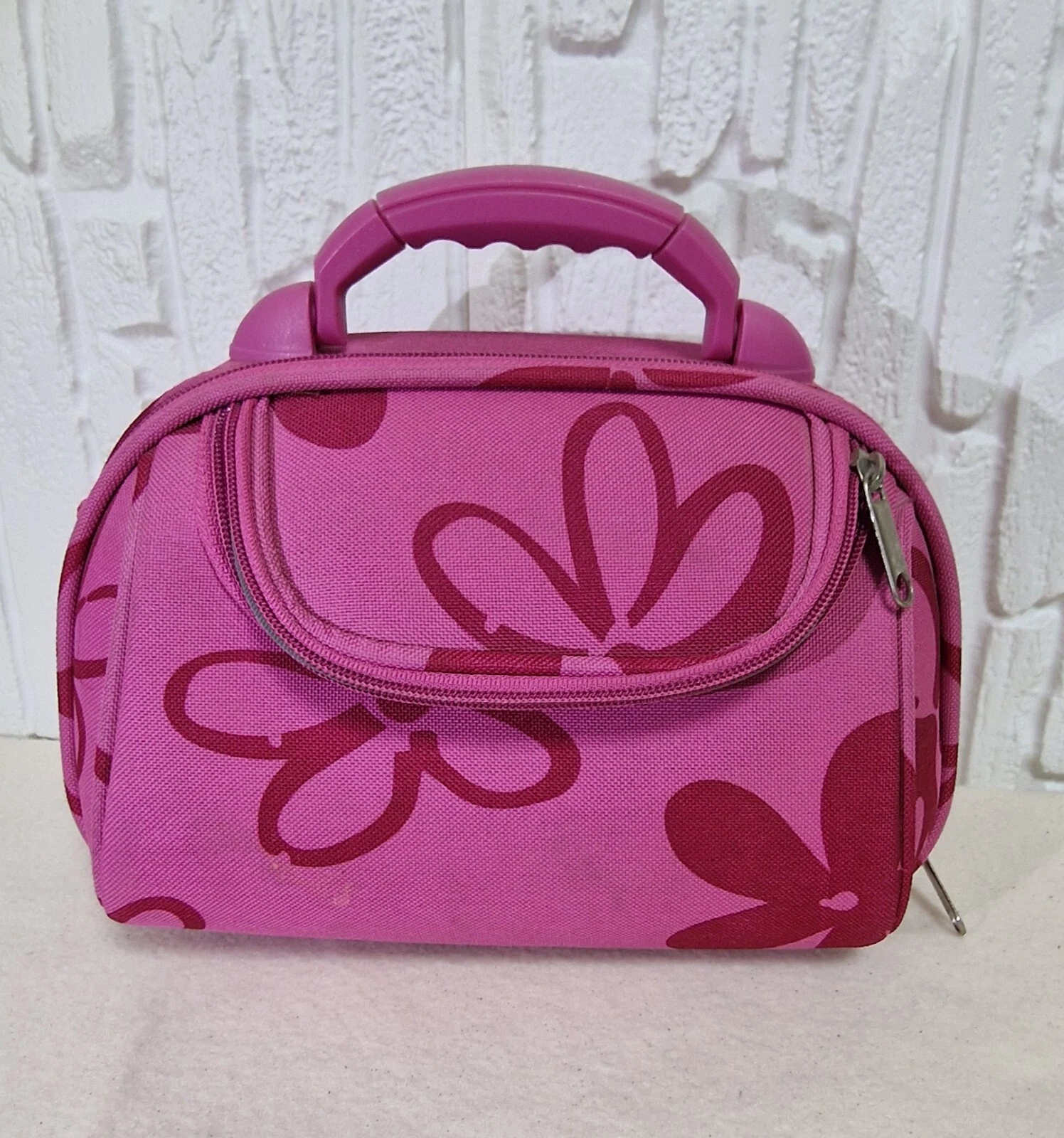 Vintage Pink Floral Travel Case Vanity Bag Makeup Toiletry Organizer Retro Cute
