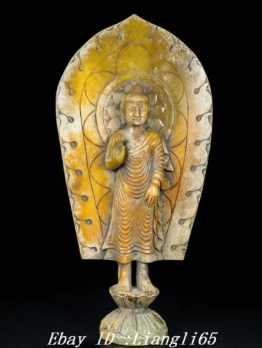 10" Han Natürliche Hetian Jade Lotus Blume Shakyamuni Amitabha Buddha Statue - Bild 1 von 9