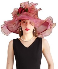 Women Hats Headband Hairpin Organza Fascinator Church Hat Floral Tea Party We...