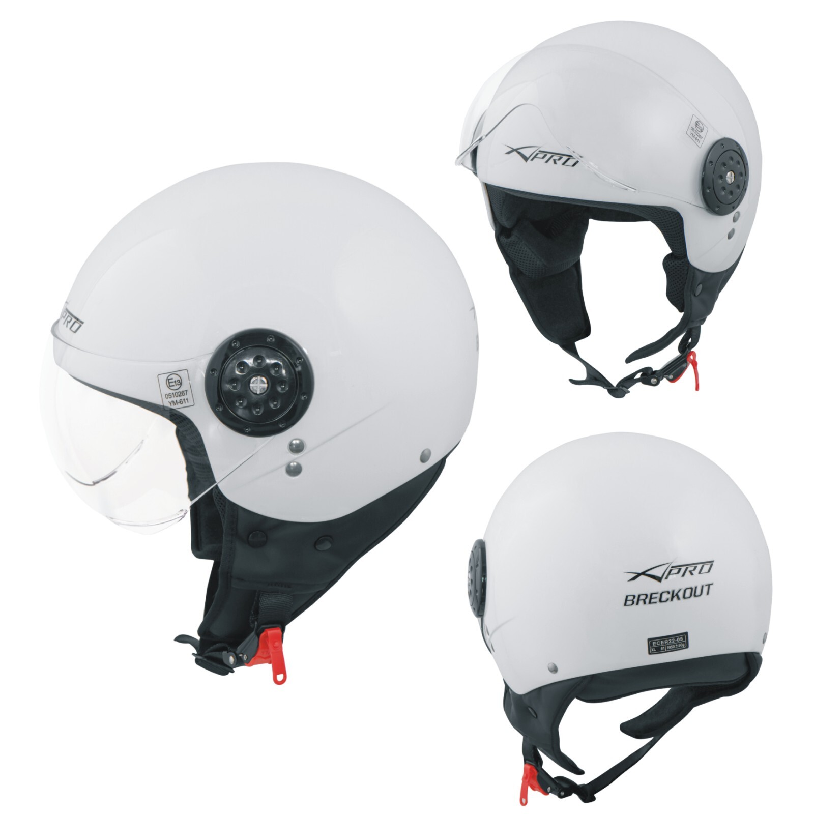 Jet Helmet Open Face Demi Motorbike Scooter Custom Avio Clear Visor White L