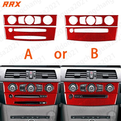 Red Carbon Fiber Center Console AC & CD Panel Cover For BMW 5 Series E60 2004-10